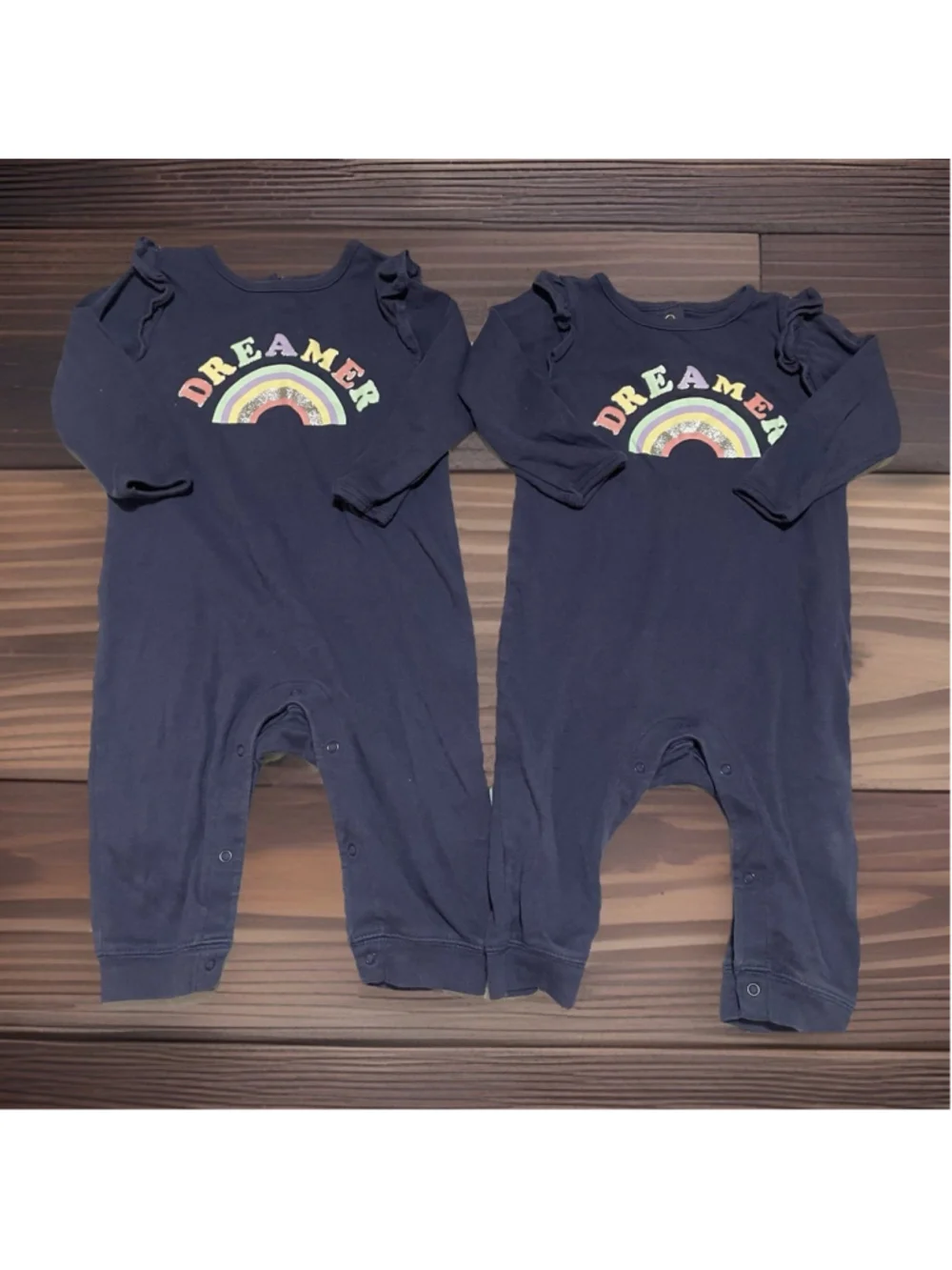 6-12 Months Old Navy Twin Girls “dreamer” Long Pants Rompers